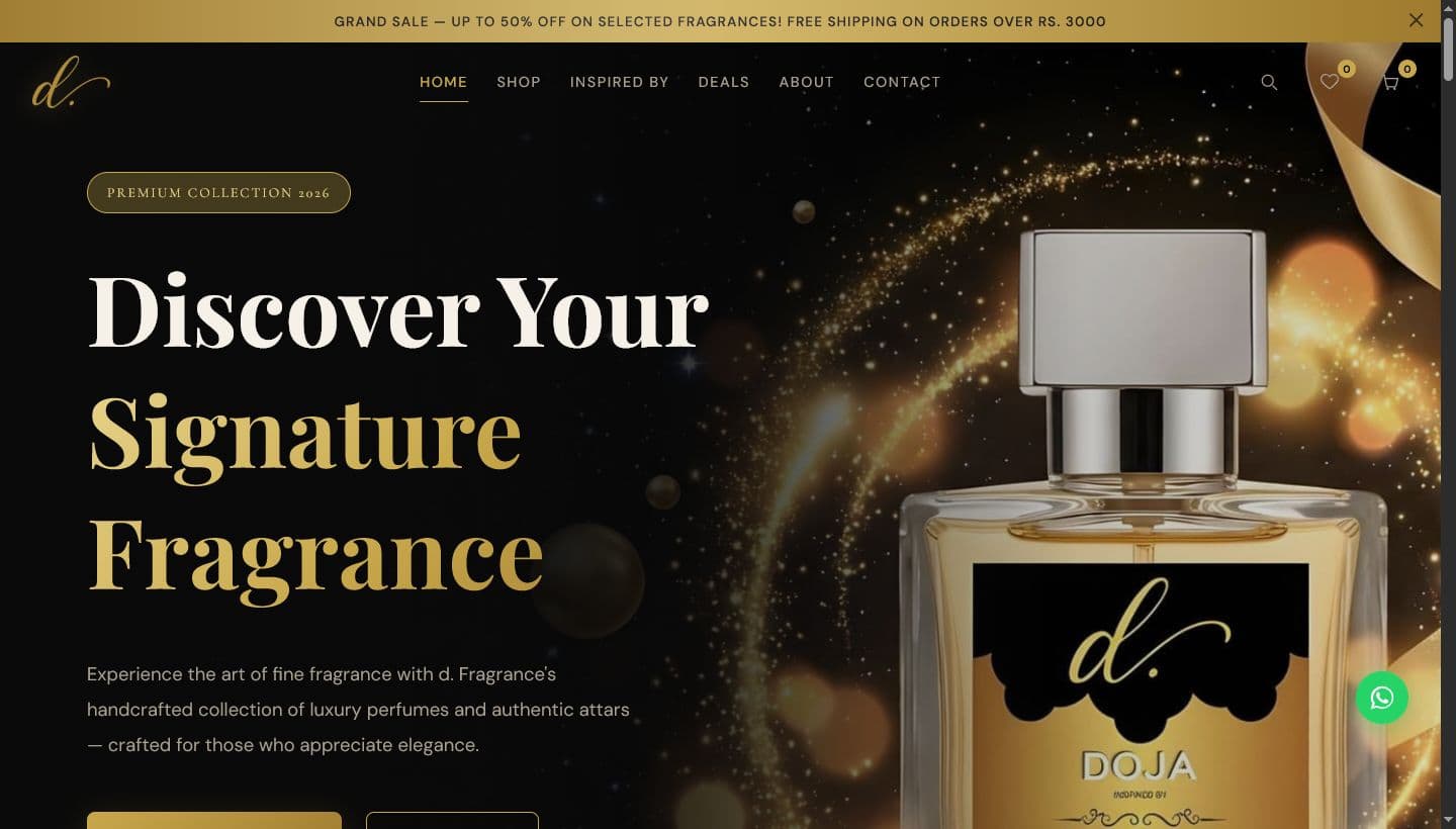 D Fragrances website landing page screenshot