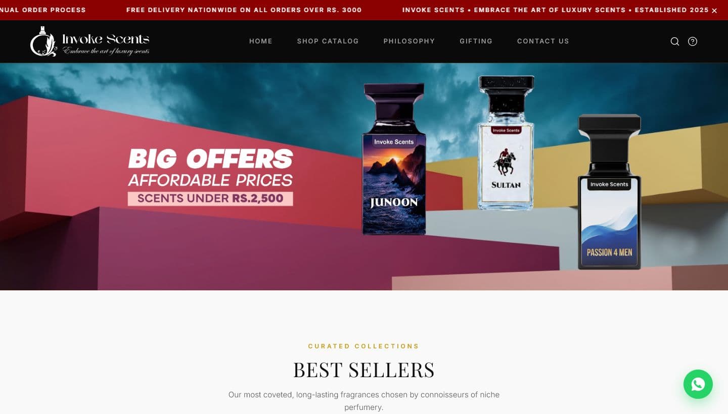 Invoke Scents website landing page screenshot
