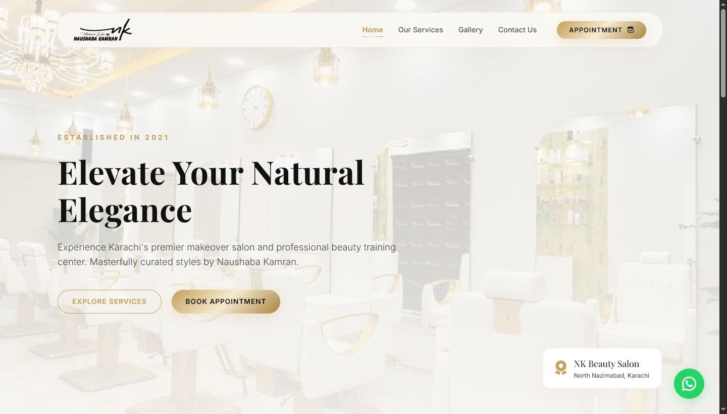 NK Makeover Studio website landing page screenshot